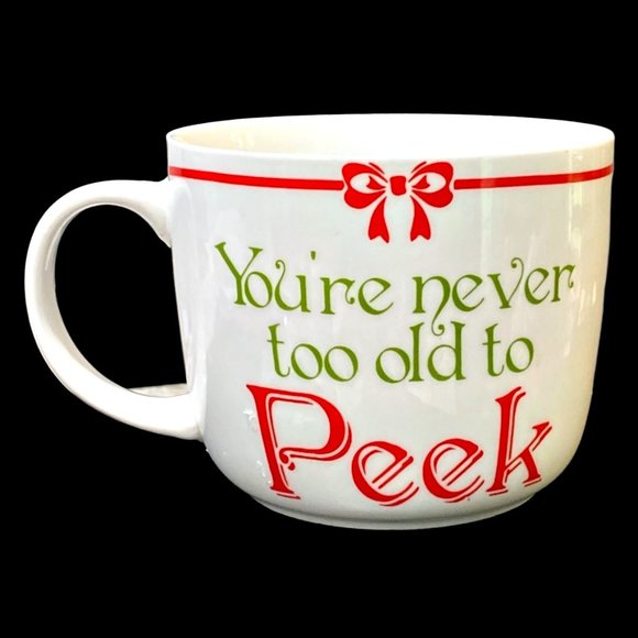 Large Christmas Coffee Mug 'Never Too Old to Peek' Big 2 Sided Pfaltzgraff NEW - Picture 2 of 10